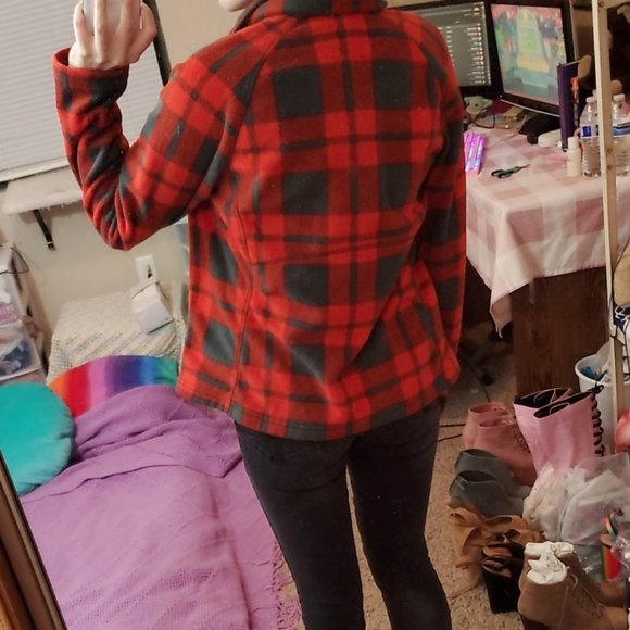 Merona Red & Gray Plaid Fleece Jacket - Picture 3 of 5